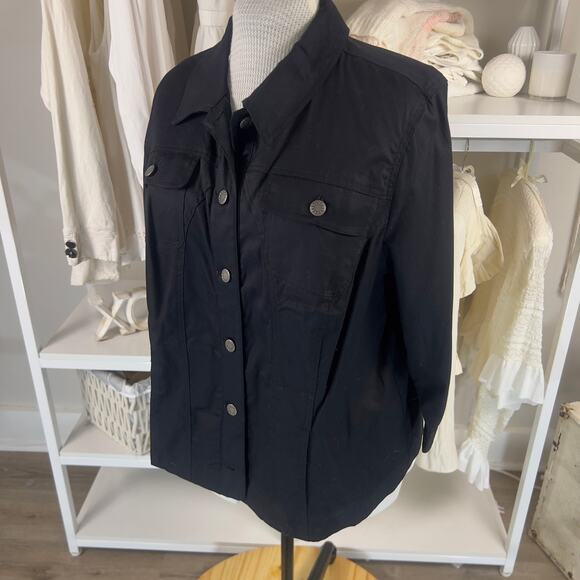 CJ Banks Women's Size 1X Black Button Up Shirt with Button Sleeve detail #3089 - Picture 2 of 10